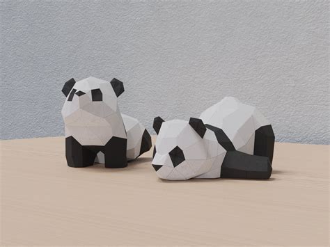 Cute Panda Pre Cutting Diy Papercraft Kit Multi Color Etsy