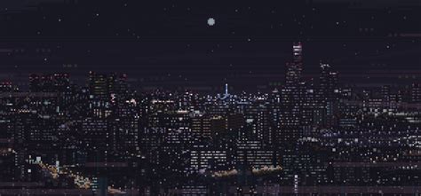 Pixel Art City Night Wallpaper