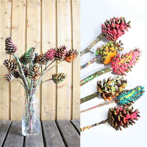 Beautiful Drip Painted Pine Cone Flower Craft Emma Owl