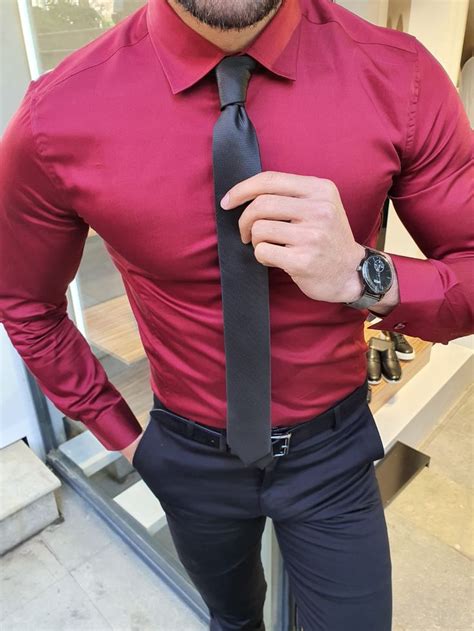 Buy Burgundy Slim Fit Cotton Shirt By With Free Shipping