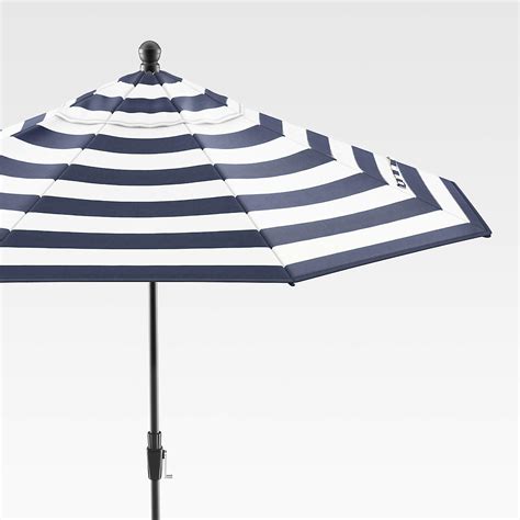 9 Round Sunbrella Cabana Stripe Navy Outdoor Patio Umbrella With Tilt