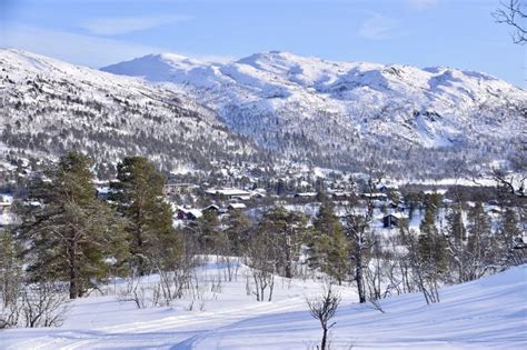 Snowy Scenes In Hovden Norway Snow Covered Houses And Ski Tracks On