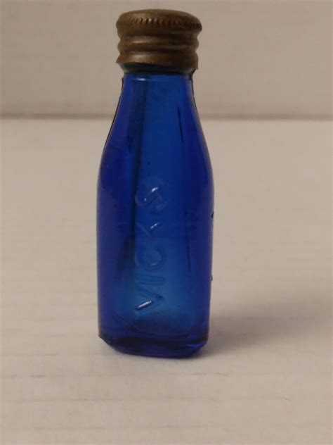 Antique Vicks Drops Glass Bottle Cobalt Blue Metal Cap 1 And 3 4 Inch