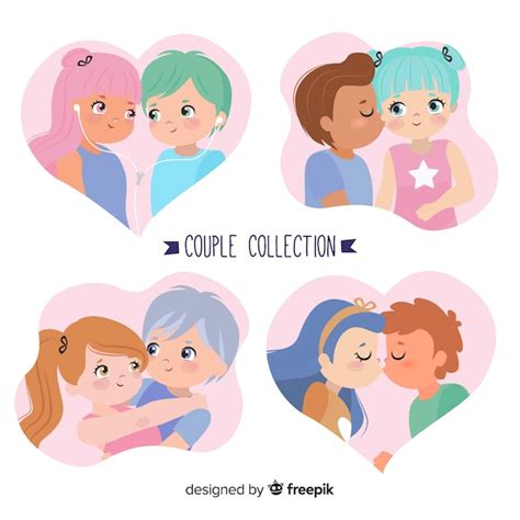 Free Vector Pastel Color Valentine Couple Pack