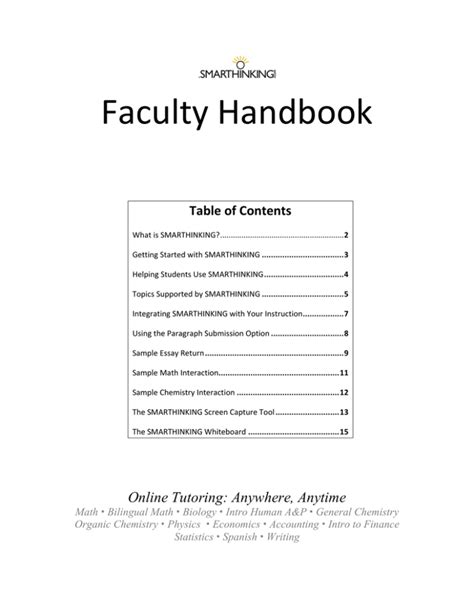 Faculty Handbook Table Of Contents