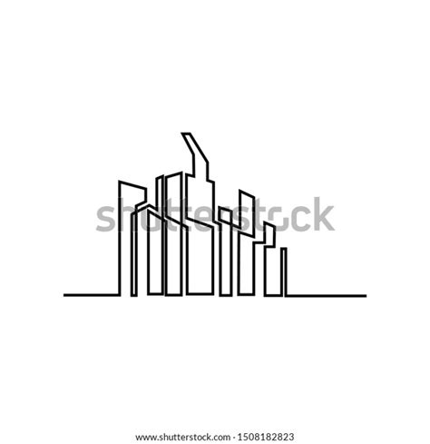 Continuous Line Drawing Big City Skyline Stock Vector Royalty Free