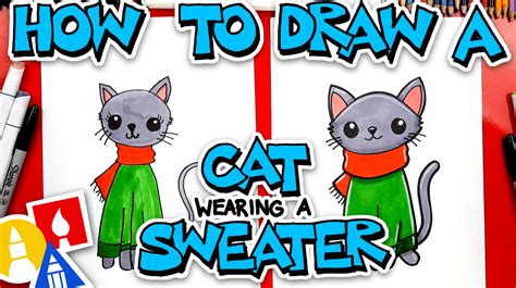 How To Draw A Christmas Cat Wearing A Sweater Art For Kids Hub