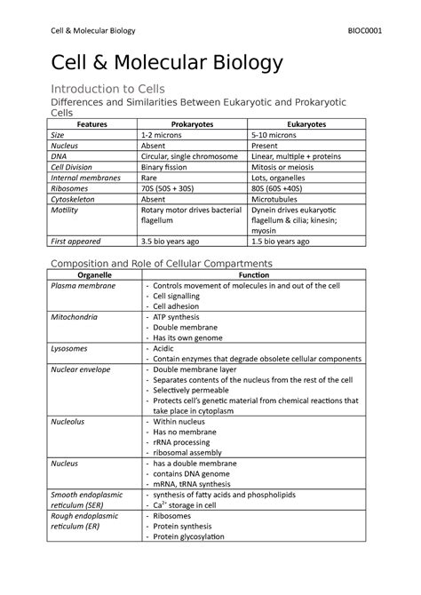 Cell And Molecular Biology Notes Cell And Molecular Biology Introduction