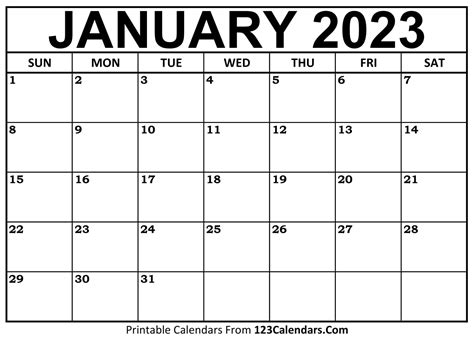 Printable January 2023 Calendar Printable Form Templates And Letter