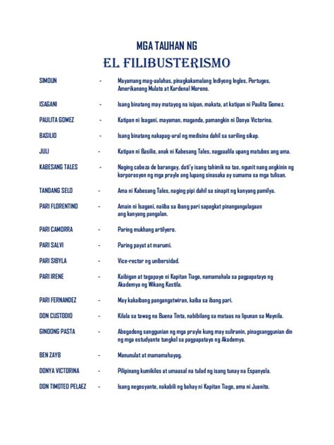 Mga Tauhan Ng El Filibusterismo