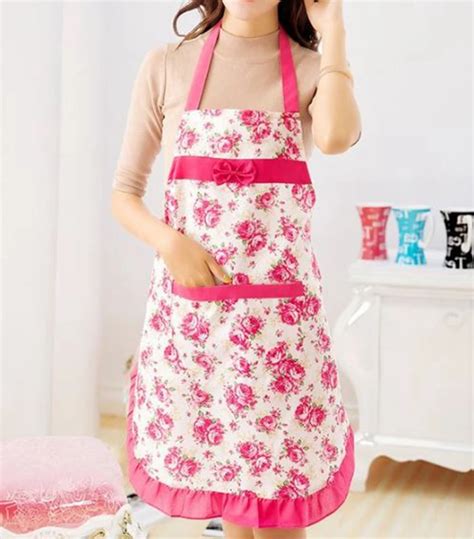 Free Shippingwholesale Bowknot Flower Pattern Apron Adult Bibs Home Cooking Baking Cleaning