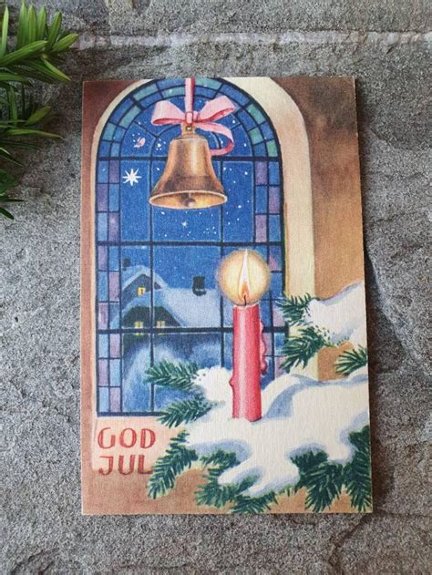 God Jul Postcard Vintage Christmas Card Norwegian Postcard Etsy