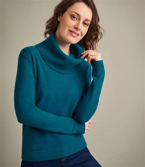 Teal Womens Pure Cashmere Cowl Neck Sweater Woolovers Us