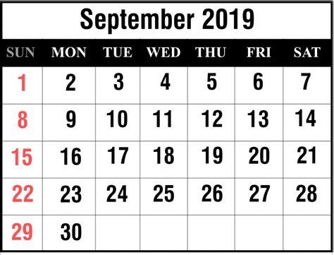 Free September 2019 Printable Calendar Template In Pdf Excel Word