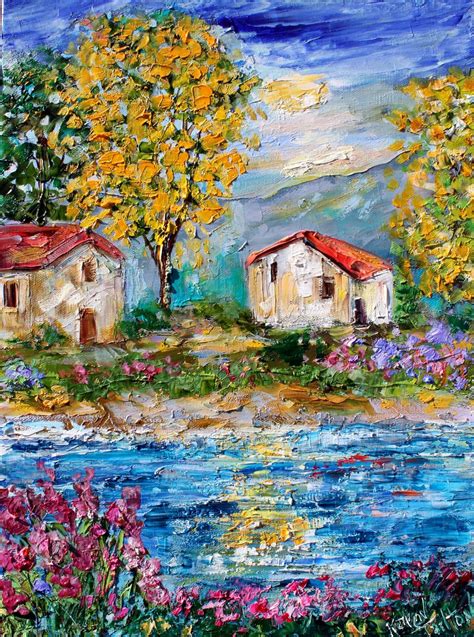 Cottages By The Sea Painting Landscape Painting Original Oil On