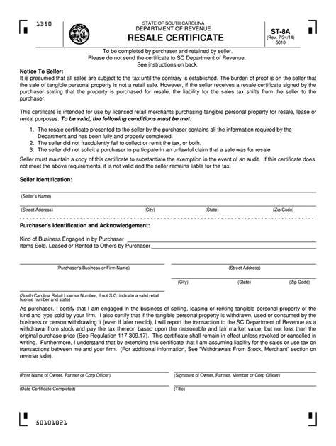 South Carolina Resale Certificate Fill Out And Sign Online Dochub