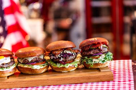 Burgers In American Restaurant Stock Photo Image Of Tasty