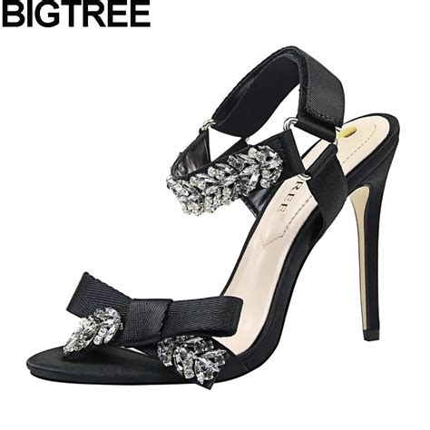 bigtree elegant women bling rhinestone bow knot sandals wedding bridal shoes crystal ankle strap