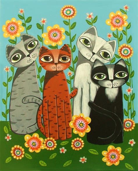Whimsical Cats Floral Painting 16 X 20 Original Art Goshrin Cat Art