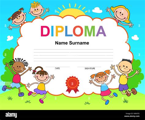 Kids Diploma Certificate Background Design Template Stock Vector Art