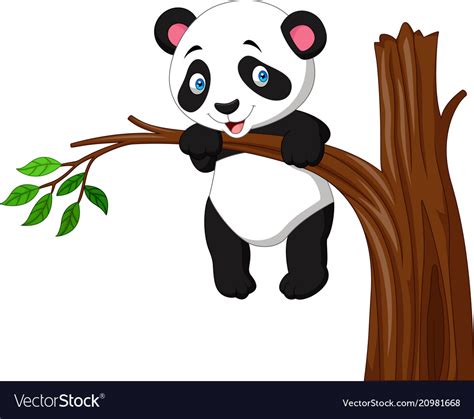 Cartoon Funny Panda Hanging On The Tree Royalty Free Vector