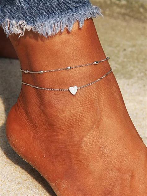 Fashion Double Layer Heart Shape Anklets In 2021 Ankle Bracelets