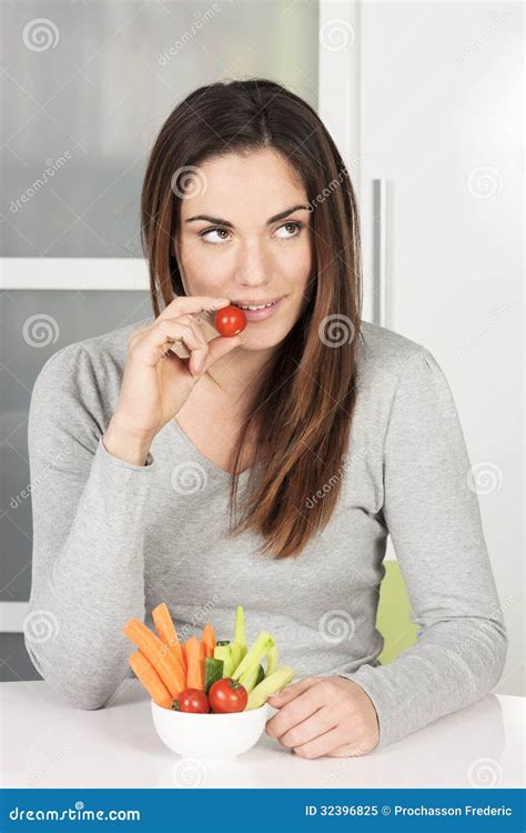 Beautiful Girl Eating Vegetables Stock Image Image Of Adult Closeup 32396825