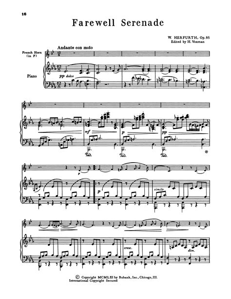 Farewell Serenade Sheet Music W Herfurth French Horn And Piano