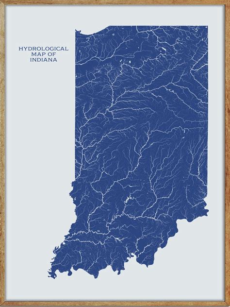 Indiana Hydrological Map Of Rivers And Lakes Indiana Rivers Etsy 日本