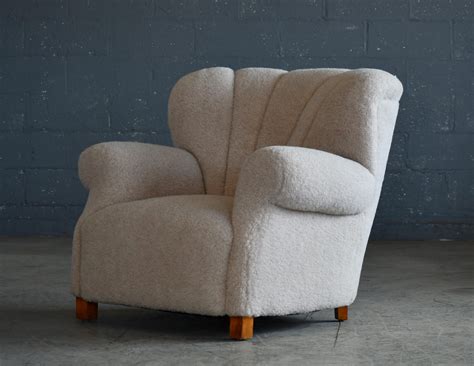 Danish Large Size Fritz Hansen Model 1518 Club Chair In Beige Lambswool