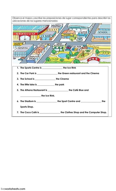 Preposition Of Place On A Map Ficha Interactiva Prepositions Map Worksheets English