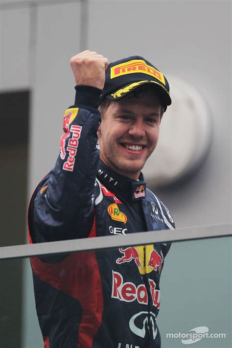 Race Winner Sebastian Vettel Red Bull Racing Celebrates On The Podium