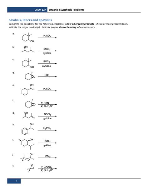 12a Organic I Reactions Worksheet With Key 1 Warning Tt Undefined