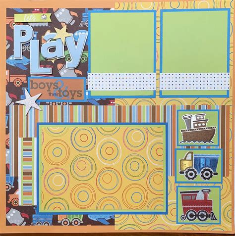 Let S Play X Premade Scrapbook Page Layout Boys Their Toys By Hlpapercrafts On Etsy