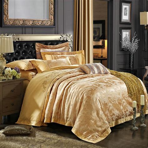 Luxury Gold Embroidery Satin Silk Jacquard Bedding Set Bedclothes Bed
