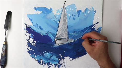 Sea Boat Painting Acrylic Technique On Canvas Youtube