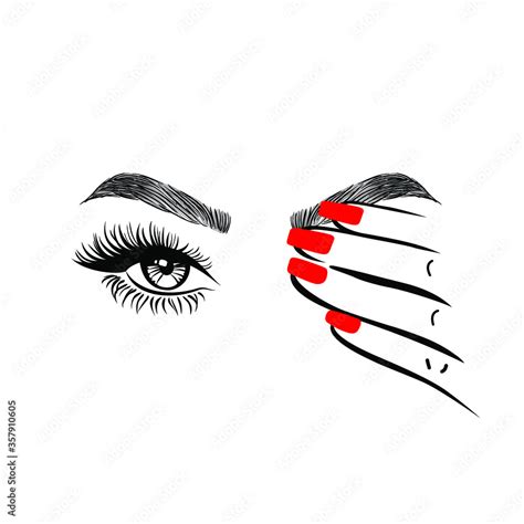 Woman Hand With Red Manicure Nails Closing One Eye Eyelashes Mascara