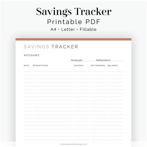 Savings Tracker Fillable Printable Pdf Finance Planner Etsy Canada