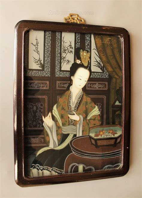 Antiques Atlas Antique Chinese Painting On Glass Girl With Koi Fi