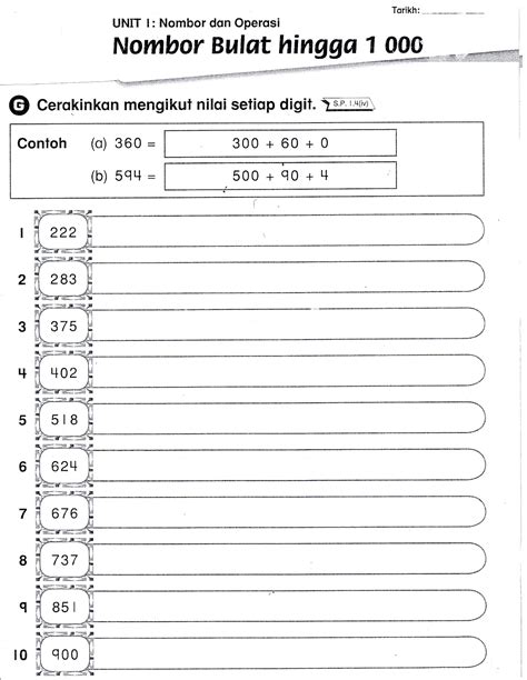 SUDUT MATEMATIK Lembaran Kerja 2 Nombor Bulat Hingga 1000