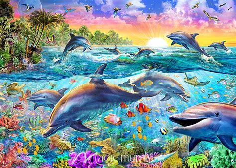 Tropical Dolphins Wallpaper Wall Mural By Magic Murals
