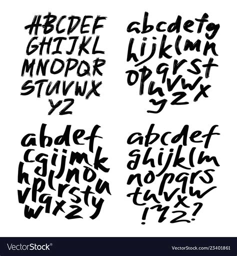 Alphabet Lettersblack Handwritten Font Drawn Vector Image
