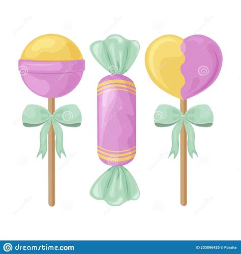 A Bright Set Of Three Colorful Candies Of Various Shapes Sweet Heart