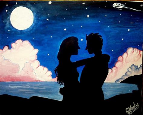 Romance At Lakeside In Moonlight Painting By Chaitanya Kadu Fine Art America
