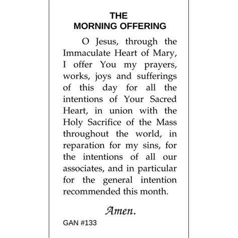 Morning Offering Prayer Card Inspired Prayer Cards