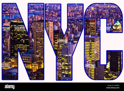 New York City Graphic Text Design Using Manhattan Night Cityscape Of