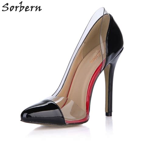 sorbern clear pvc black patent sexy high heels pointed toe stiletto heel shoes 2018 new side