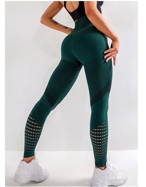 Femmes Sexy Black Mesh Yoga Pantalons Gym Brochage Creux Leggings Slim Fitness Workout Taille