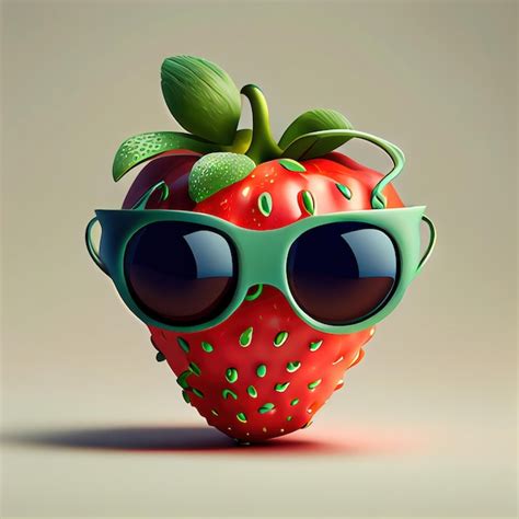 premium photo illustration of a cartoon strawberry wearing sunglasses