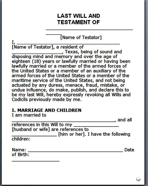 Free Printable Last Will And Testament Forms For Florida Printable